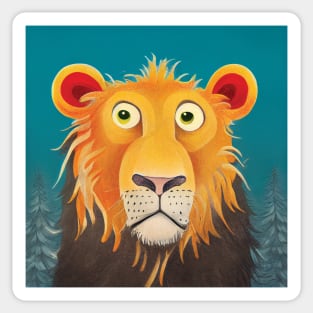 Quirky Surprised Lion Illustration on a Turquoise Background. Great kids room decoration Sticker